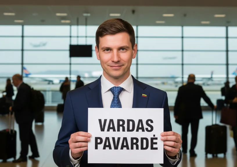 Vairuotojas pasitinka oro uoste su vardine lentele